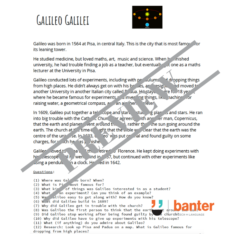 Banter Workbook: 65 Short Reading Passages for Primary School Students