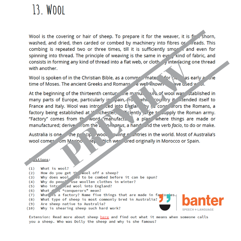 Banter Workbook: 65 Short Reading Passages for Primary School Students