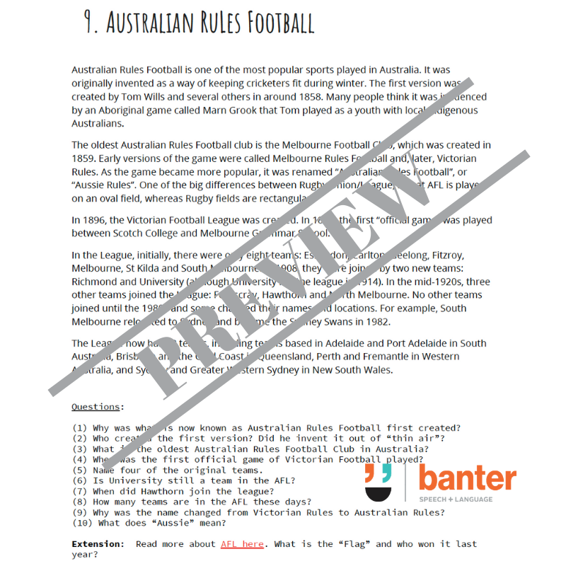 Banter Workbook: 65 Short Reading Passages for Primary School Students